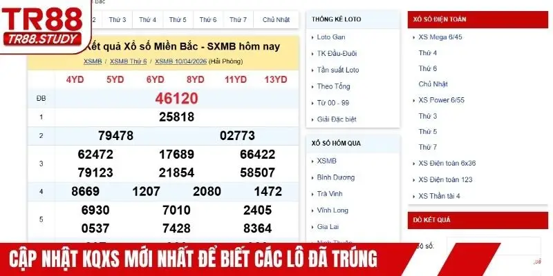 Cập nhật KQXS mới nhất để biết các lô đã trúng